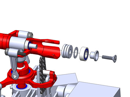 Alu. Main Blade Grip w/ Thrust Bearing (Red) - Trex 150 - Click Image to Close