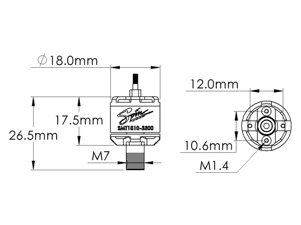 Spin Brushless Out-Run Motor 3300kv (18D x 9H mm) -200QX - Click Image to Close