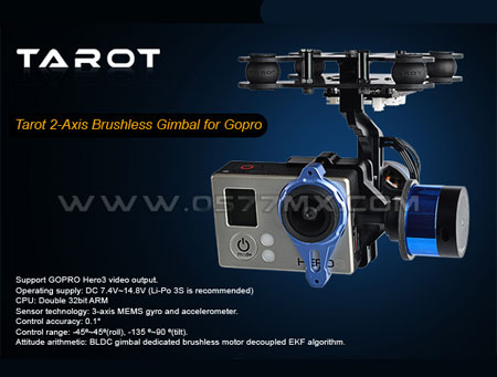 Gopro Brushless Gimbal with Gyro TL68A00 Tarot 2 axis Camera Mou