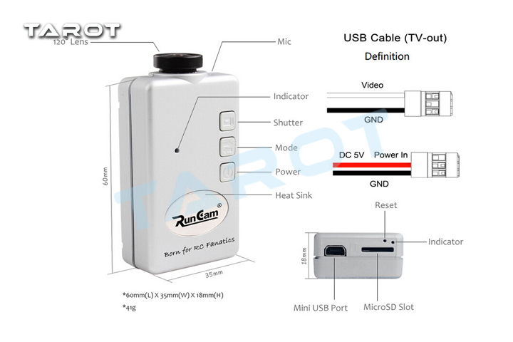 Tarot RUNCAM HD1080 Shuttle Rack Camera for Tarot 250 quadcopter - Click Image to Close